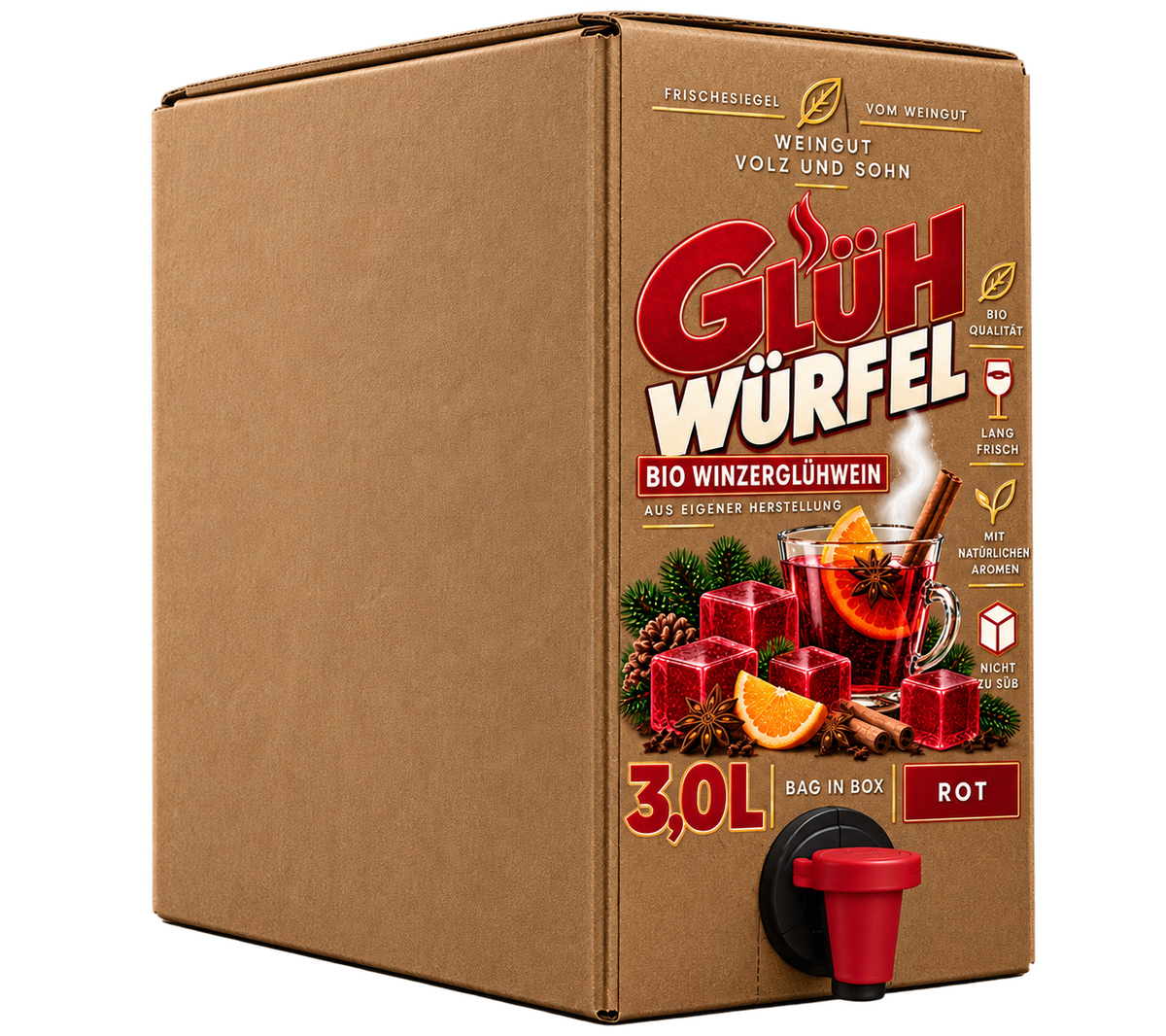 Glühwein - Glühwürfel rot - 3,0 Liter Bag-in-Box - BIO