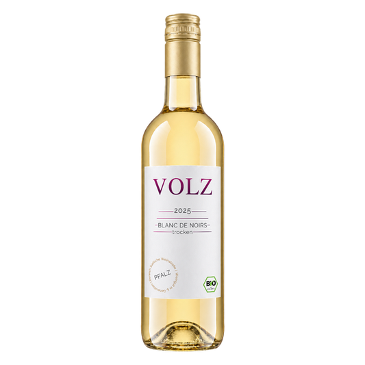 2025 Blanc de Noirs trocken – Flasche Wein vom Bio-Weingut Volz & Sohn aus der Pfalz
