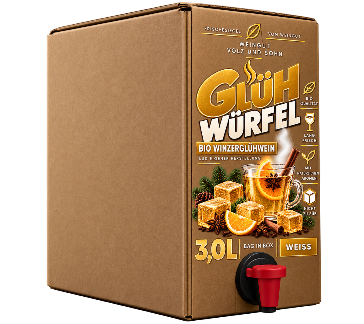 Weißer Glühwein - Glühwürfel weiß - 3,0 Liter Bag-in-Box - BIO