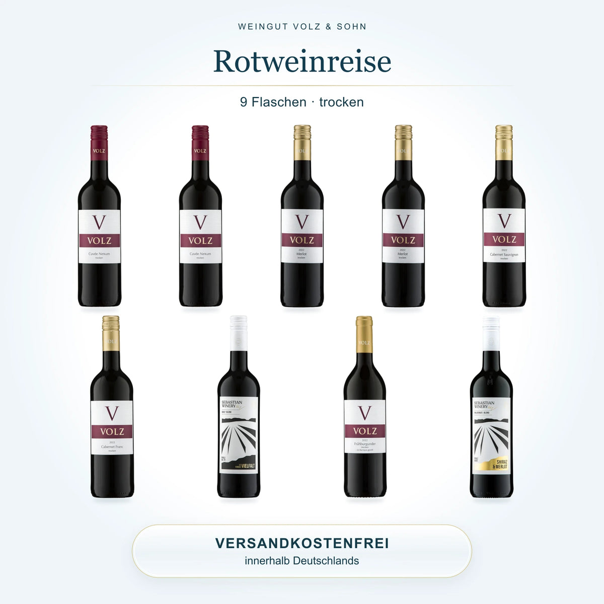 Rotweinreise – trocken: 9 Flaschen im Weinpaket, Versand innerhalb Deutschlands inklusive