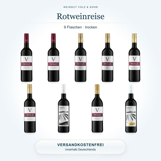 Rotweinreise – trocken: 9 Flaschen im Weinpaket, Versand innerhalb Deutschlands inklusive
